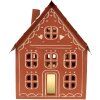 Clayre & Eef kerstdecoratie huis met LED, bruin-wit, 27x19x32 cm