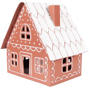 Clayre & Eef kerstdecoratie huis met LED bruin-wit 23x18x23 cm