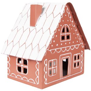 Clayre & Eef kerstdecoratie huis met LED bruin-wit 23x18x23 cm