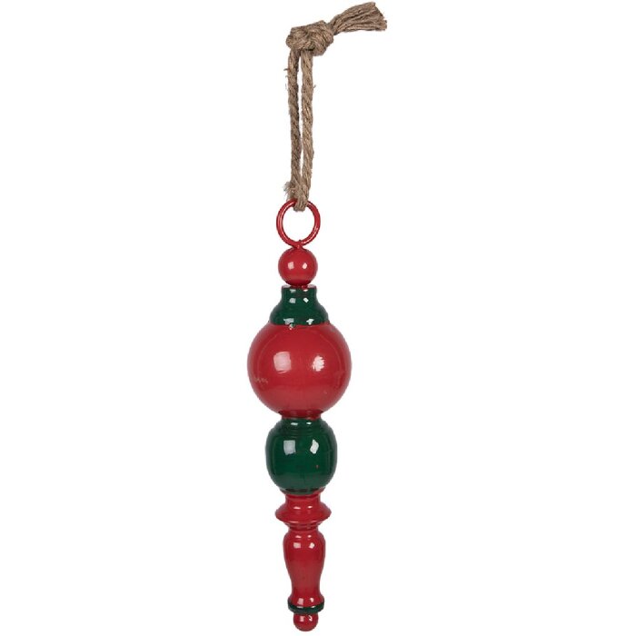 Clayre & Eef kerstdecoratie hanger metaal rood-groen Ø8x33cm