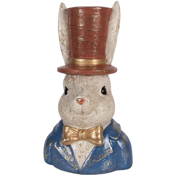 Clayre & Eef decoratief konijnbeeld beige met blauwe accenten 17x13x29 cm