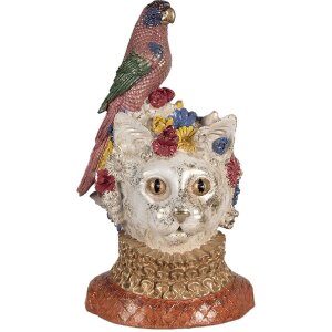 Clayre & Eef decoratief beeld kat met vogel,...