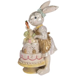 Clayre & Eef Decoratief Beeld Konijn met Taart Wit-Goud 20x15x36 cm