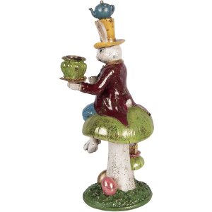 Clayre & Eef Speelse Pasen-Kandelaar Konijn 20x16x41 cm, Kleurrijk Sprookjesdecoratie