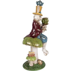 Clayre & Eef Speelse Pasen-Kandelaar Konijn 20x16x41 cm, Kleurrijk Sprookjesdecoratie