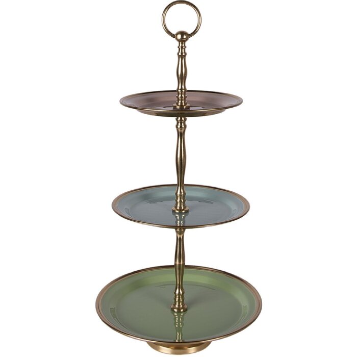 Clayre & Eef 66425 ronde etageres Ø 27x51 cm in groen-roze met 3 niveaus