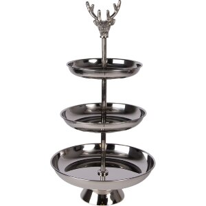 Clayre & Eef zilverkleurige ronde etagere Ø 26...