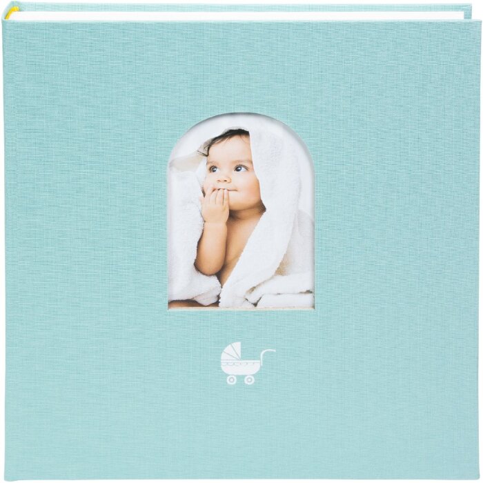 Goldbuch Babyalbum Cozy Nest Aqua 30x31 cm met leinenaandekking en venster voor foto