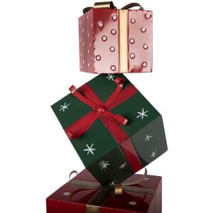 Clayre & Eef Kerstdecoratie Cadeau Stapel van Metaal 36x36x90 cm Roze Groen Rood