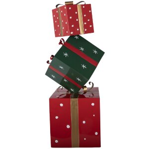 Clayre & Eef Kerstdecoratie Cadeau Stapel van Metaal 36x36x90 cm Roze Groen Rood