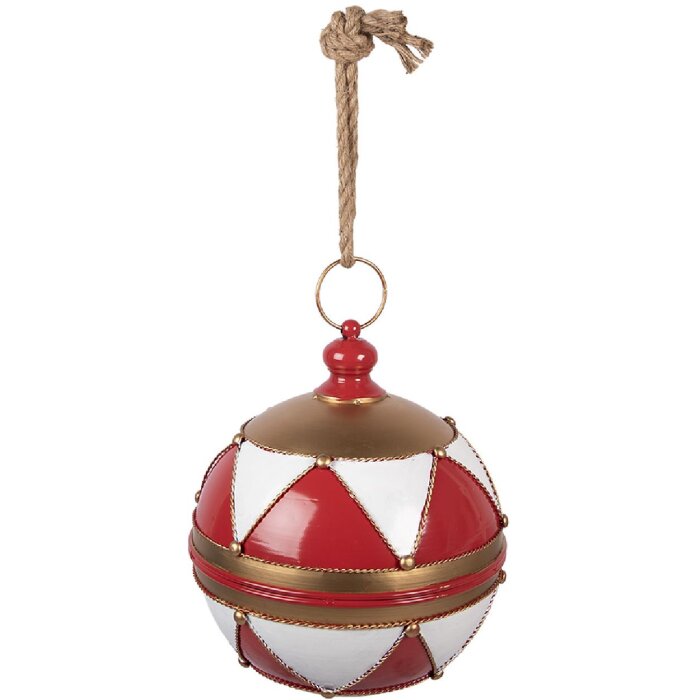 Clayre & Eef Grote Kerstbal van Metaal Rood-Wit Goud 31x36 cm