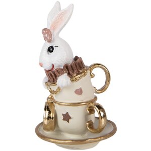 Clayre & Eef Kerstdecoratie Konijn Wit-Beige 8x8x14 cm