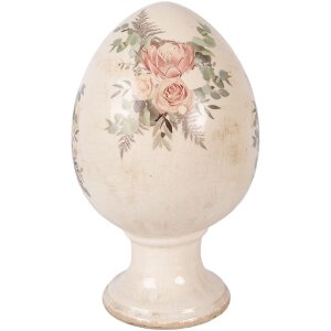 Clayre & Eef Kerstdecoratie Ei op Voet Beige met Roze...