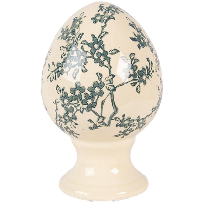 Clayre & Eef Kerstdecoratie Ei op voet geel-groen Ø 9x14 cm