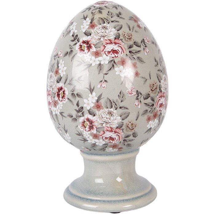 Clayre & Eef kerstdecoratie eivorm op voet grijs/rosa Ø 15x24 cm