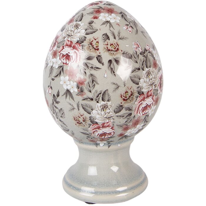 Clayre & Eef kerstdecoratie ei op voet grijs-roze Ø12x19cm