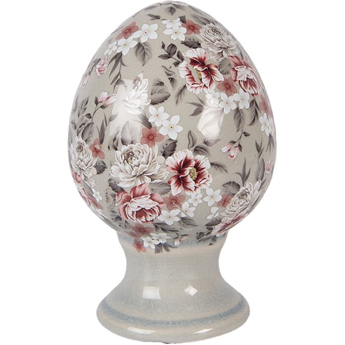 Clayre & Eef keramiek-ei op voet grijs-roze Ø 9x14 cm