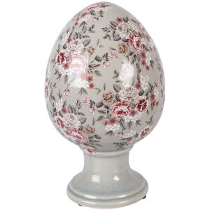 Clayre & Eef kerstdecoratie ei op voet grijs-roze...