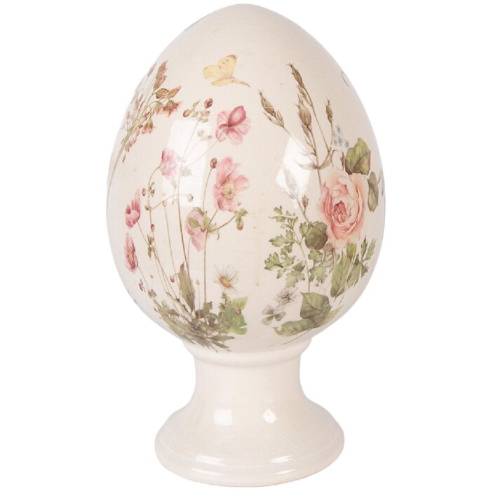 Clayre & Eef Kerstdecoratie Ei op Voet Beige-Roze Ø 17x28 cm