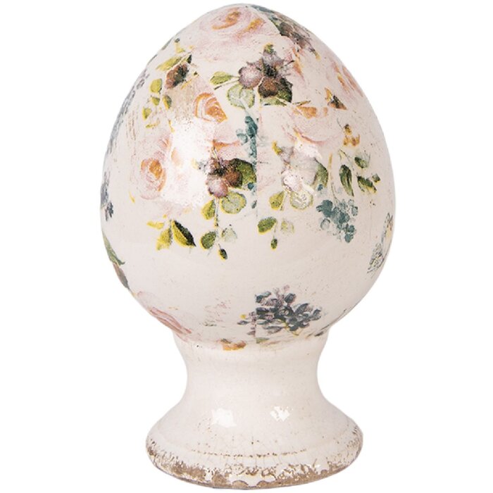 Clayre & Eef kerstdecoratie ei op voet beige-roze Ø 9x14 cm