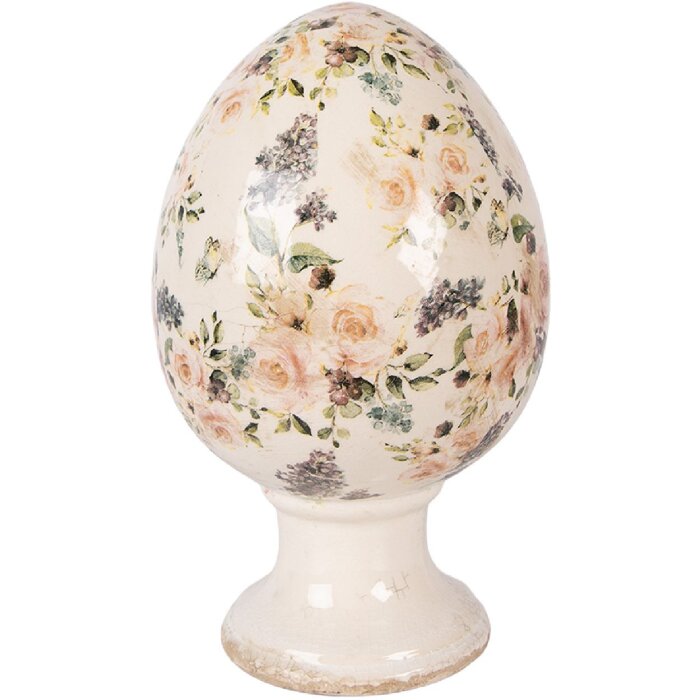 Clayre & Eef Keramiek Ei op Voet Beige-Roze Ø 17x28 cm