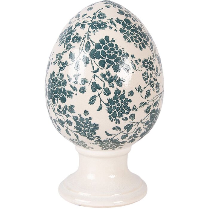 Clayre & Eef keramiek ei op voet beige-groen Ø 15x24 cm