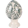Clayre & Eef Kerstdecoratie Ei op voet Ø 12x19 cm beige met groene accenten