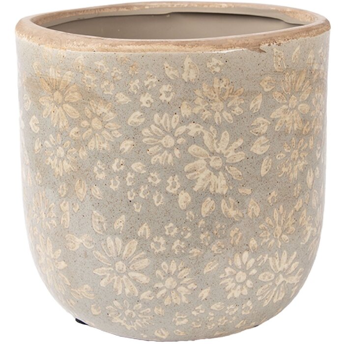 Clayre & Eef keramieken plantenpot grijs-beige Ø 18x16 cm