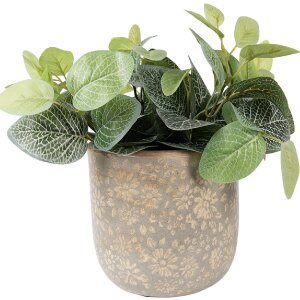 Clayre & Eef keramieken plantenpot grijs-beige Ø 18x16 cm