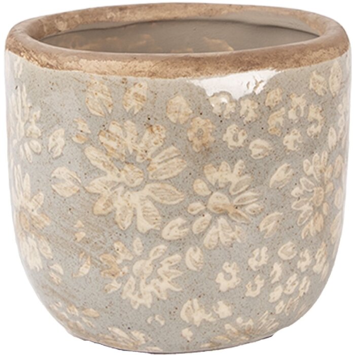 Clayre & Eef keramische blumentopf grijs-goud Ø 10x9 cm