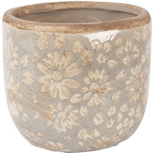 Clayre & Eef keramische blumentopf grijs-goud Ø 10x9 cm