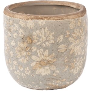 Clayre & Eef keramische blumentopf grijs-goud Ø 10x9 cm
