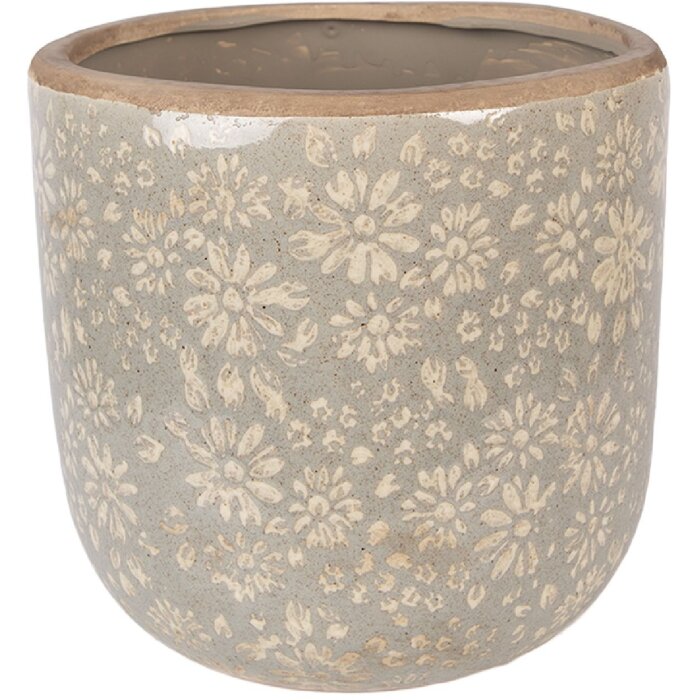 Clayre & Eef keramieke plantenpot grijs-beige Ø20x19 cm