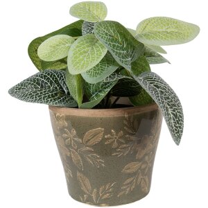 Clayre & Eef keramieke plantenpot groen-bruin Ø 10x9 cm