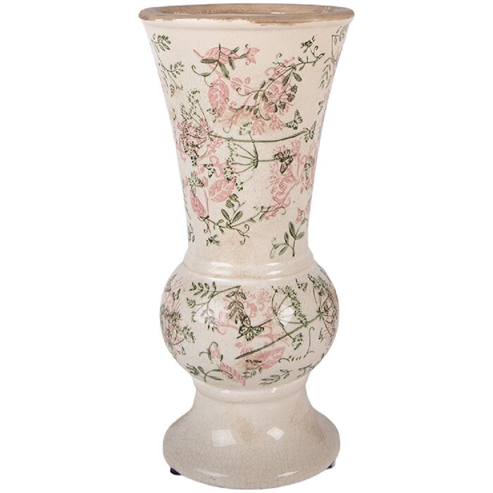 Clayre & Eef keramische vaas Ø15x32 cm beige-groen