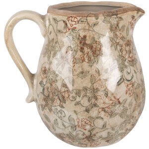 Clayre & Eef decoratieve keramische kan 20x16x20 cm beige met groene tinten