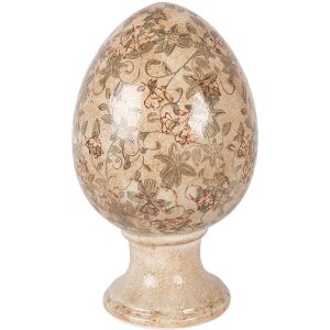 Clayre & Eef decoratief ei op voet beige-groen 17x28 cm