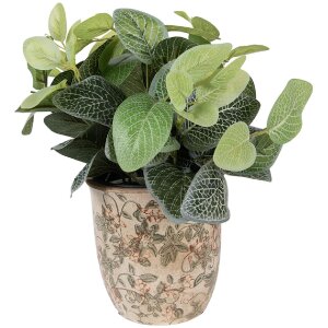 Clayre & Eef keramische plantenpot Ø 15x15 cm beige-groen