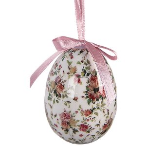 Clayre & Eef kerstdecoratie eihangers set van 9 roze en wit Ø 5x8 cm