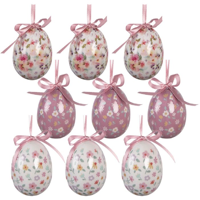 Clayre & Eef Kerstdecoratie Eihanger Set van 9 Stukken Wit en Roze Ø 5x8 cm