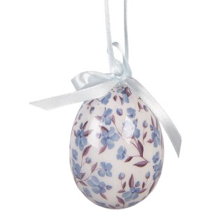 Clayre & Eef Decoratieve Hangende Eieren Set van 9 Stuks Wit Blauw Ø 5x8 cm