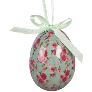 Clayre & Eef hangende kerstdecoratie eieren set van 9 wit en roze Ø 5x8 cm