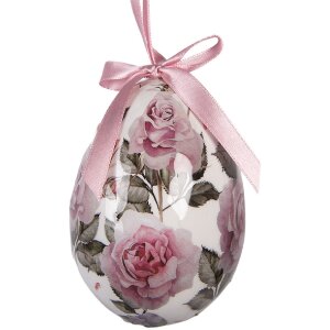 Clayre & Eef Kerstdecoratie Eihangers Set van 6 in Wit en Roze, Ø 7x10 cm