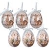 Clayre & Eef kerstdecoratie hanger ei set van 6 stuks wit en bruin Ø 7x10 cm