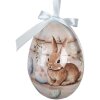 Clayre & Eef kerstdecoratie hanger ei set van 6 stuks wit en bruin Ø 7x10 cm