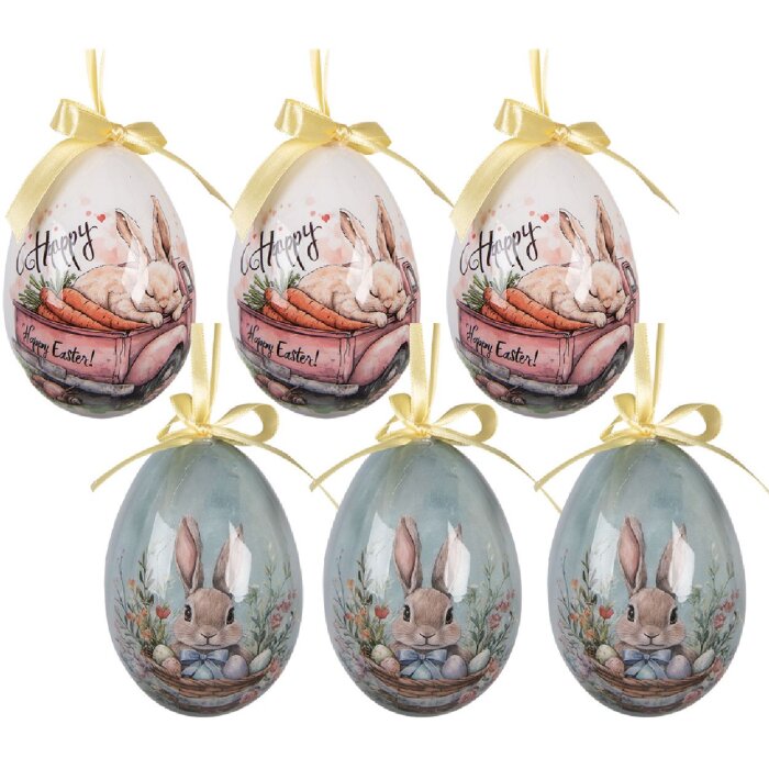 Clayre & Eef 66458 kerstdecoratie hanger ei set van 6 kleurrijke eihangers Ø 7x10 cm