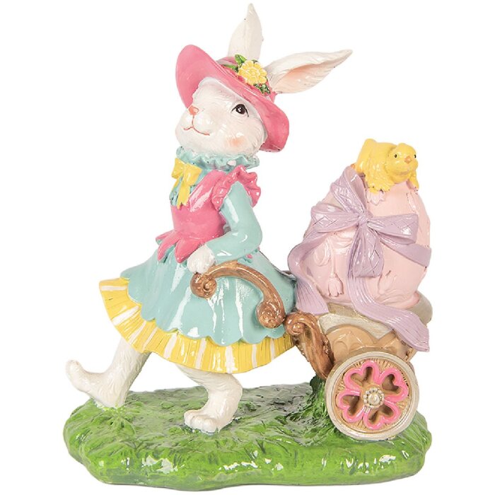 Clayre & Eef decoratieve konijnenfiguur wit-groen 19x11x23 cm