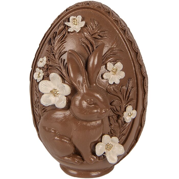 Clayre & Eef kerstdecoratie ei bruin-wit Ø 9x13 cm