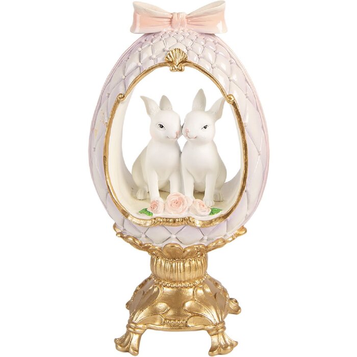 Clayre & Eef Kerstdecoratie Ei met Konijntje Wit-Goud 17x12x31 cm