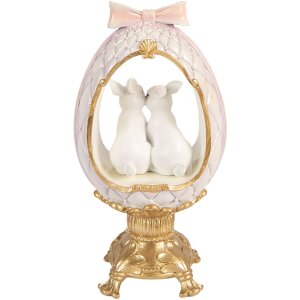 Clayre & Eef Kerstdecoratie Ei met Konijntje Wit-Goud 17x12x31 cm